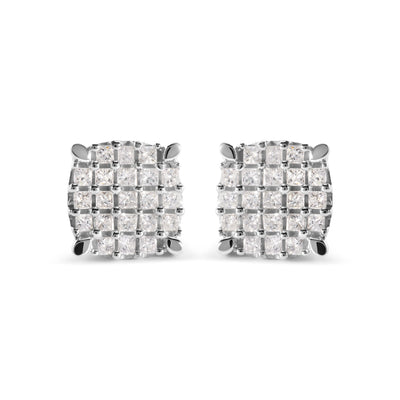 10K White Gold Princess Diamond Cushion Shape Stud Earrings
