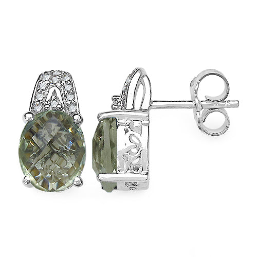 Pendientes de plata esterlina con acentos de diamante y amatista verde de 5.25 quilates