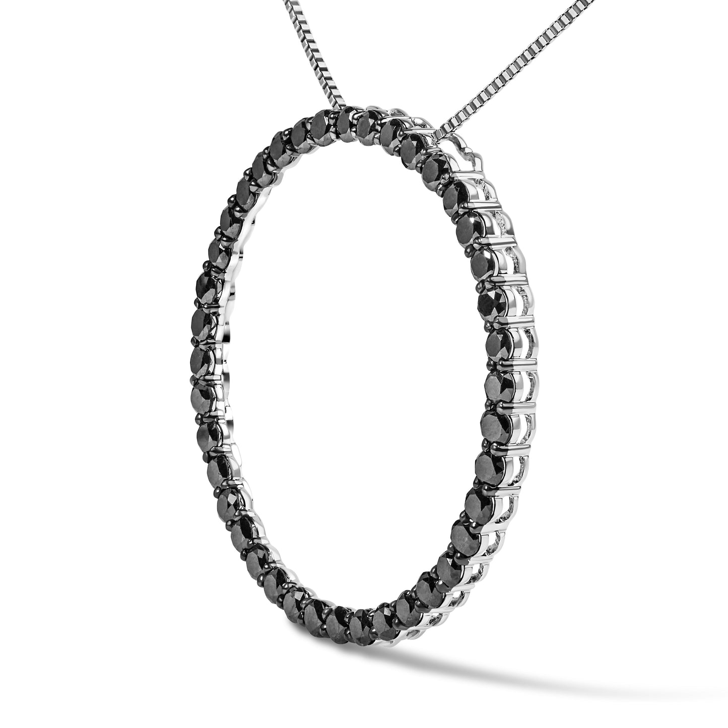Collier Pendentif Ouvert en Argent Sterling .925 avec Diamants Noirs