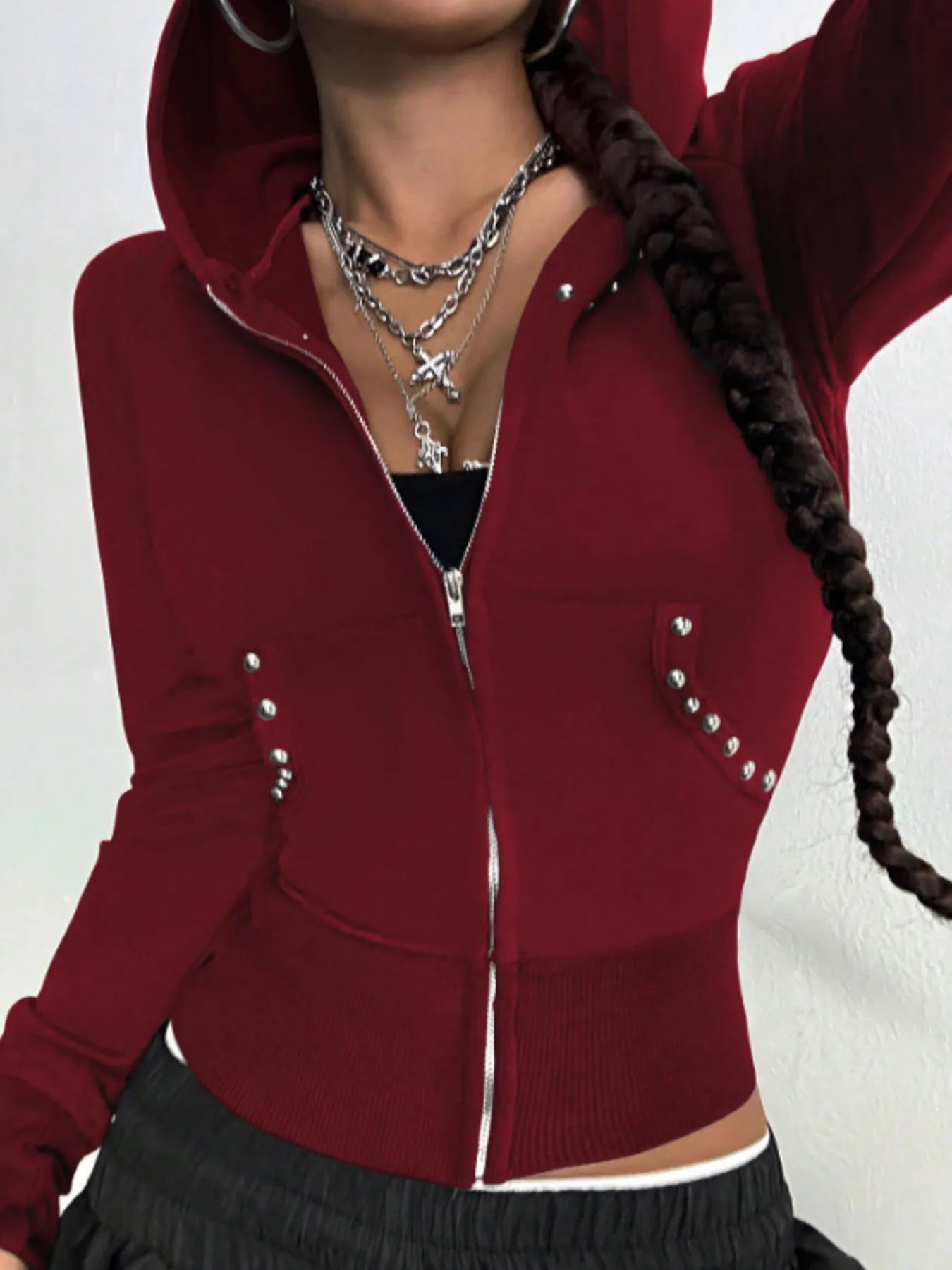 Sudadera con cremallera y manga larga con diseño acanalado
