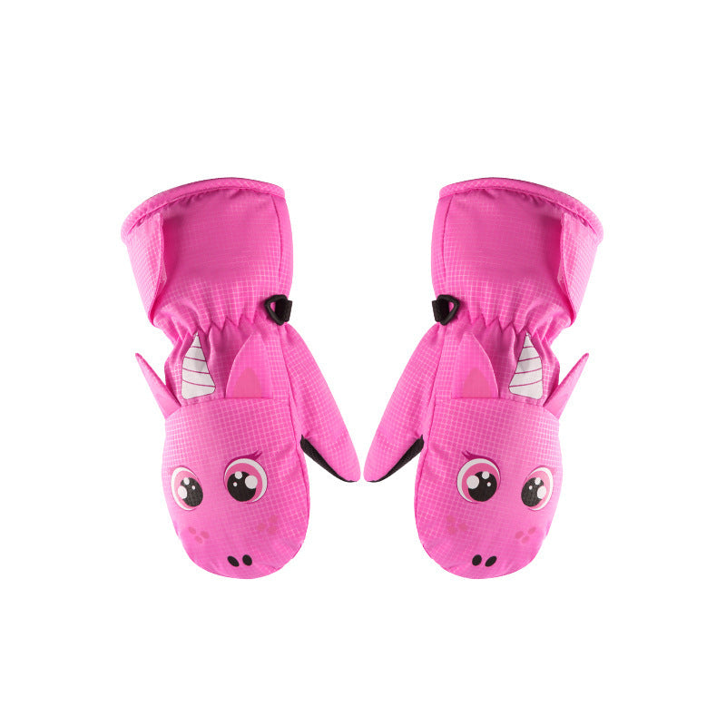 Children's Fleece-Lined Ski Gloves - Cute Cartoon Designs