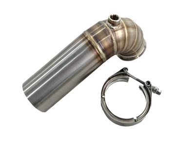 SPDZ1 3” V-Band 90° Turbo Downpipe Elbow w/ O₂ Bung & Clamp – Stainless Steel Performance Exhaust - Korvel