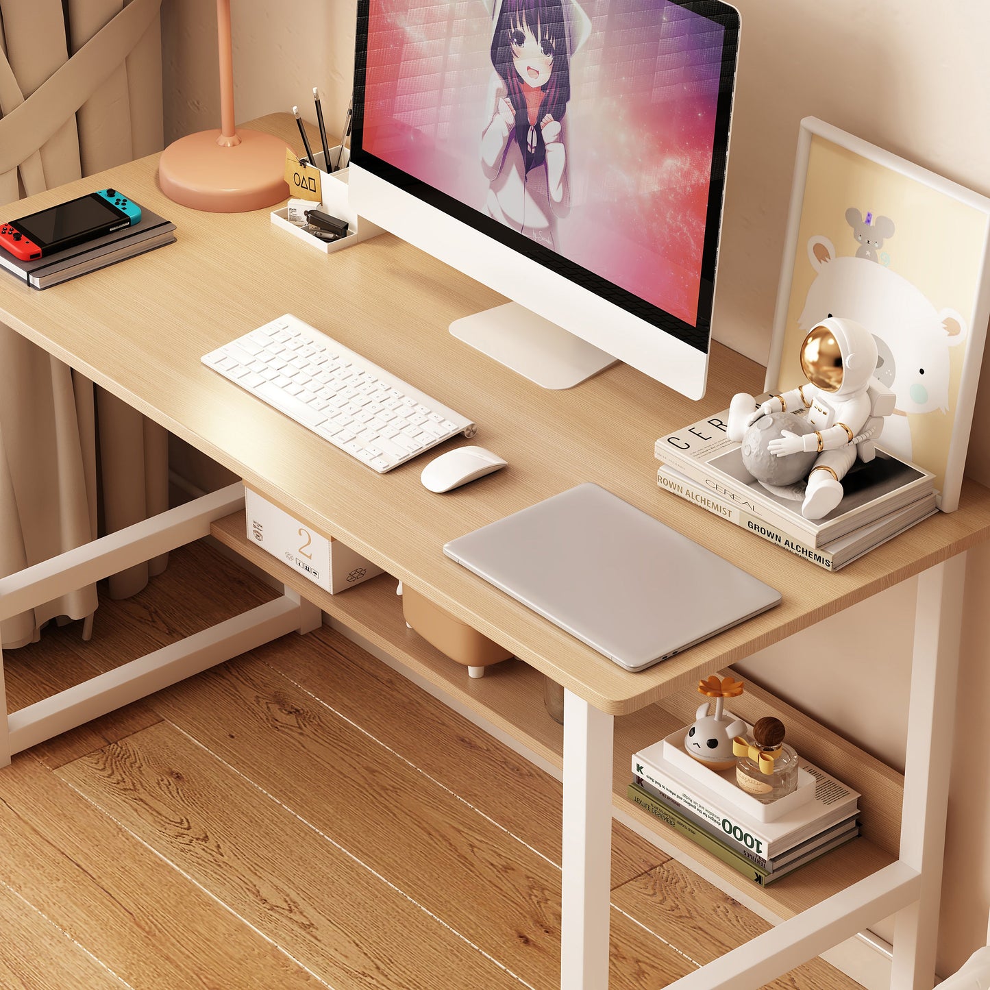Computer desk, desktop room, simple desk, bedroom desk, student home desk, wooden desk with storage rack - Korvel