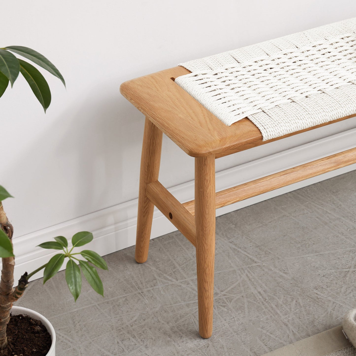 Design Natural Oak Wood Dining Bench Bed Bench for Dining Room, Bedroom, Bathroom (White) - Korvel