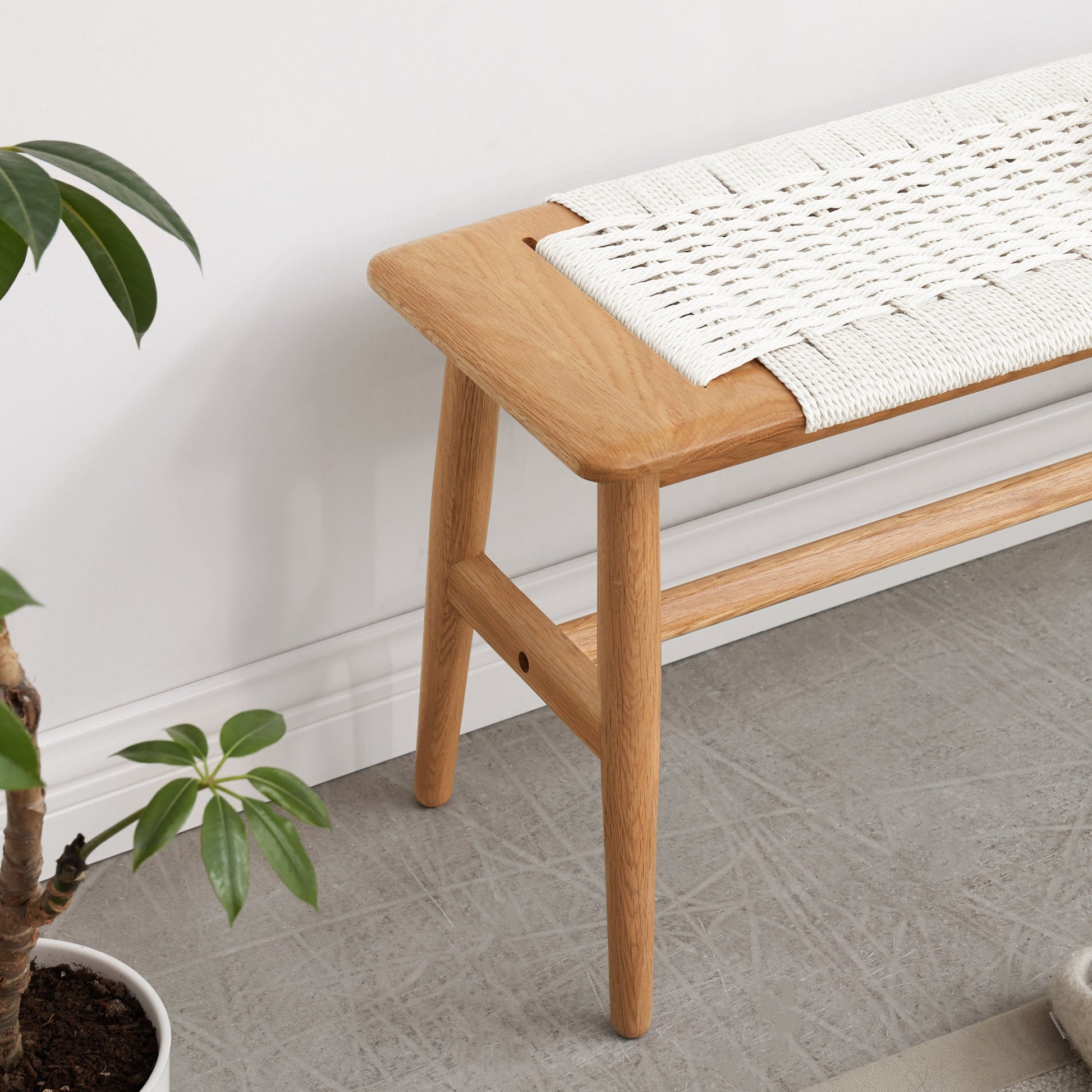 Design Natural Oak Wood Dining Bench Bed Bench for Dining Room, Bedroom, Bathroom (White) - Korvel