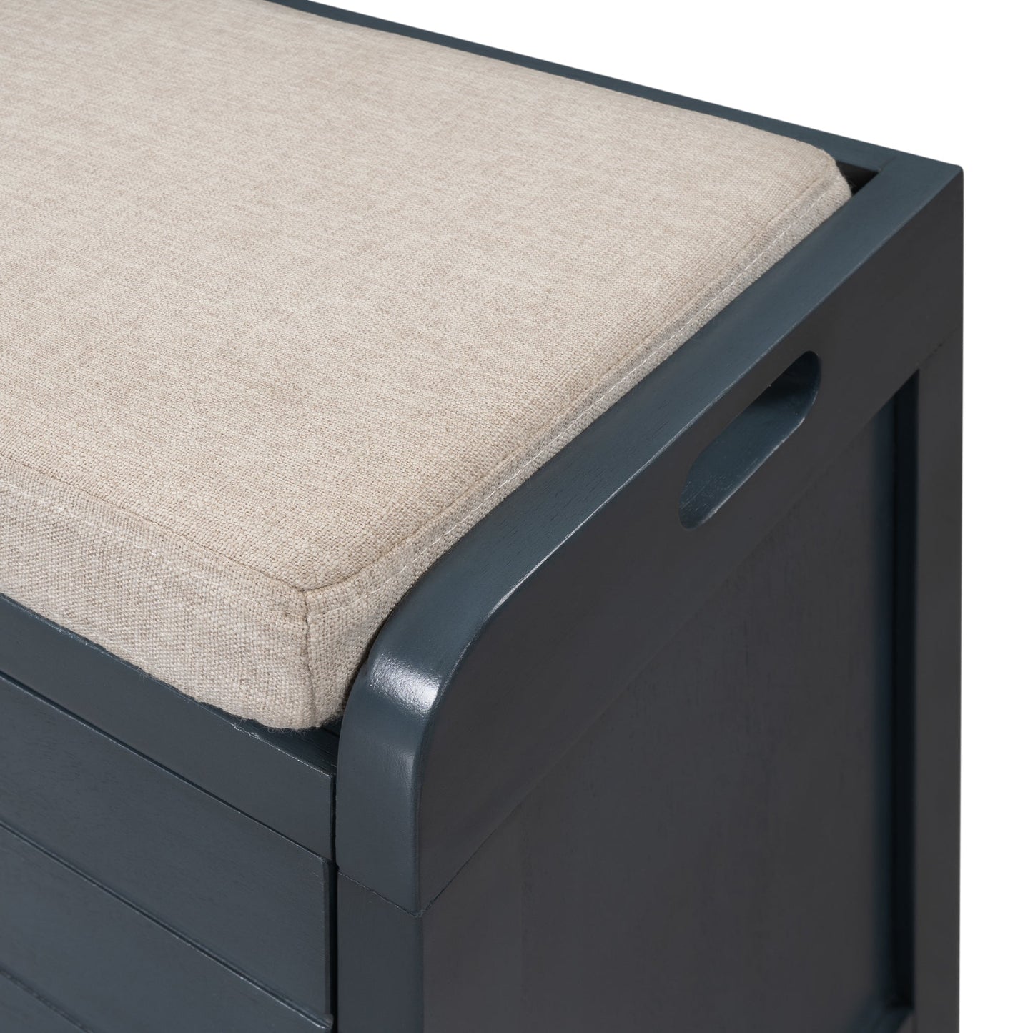 TREXM Storage Bench with Removable Basket and 2 Drawers, Fully Assembled Shoe Bench with Removable Cushion (Navy) - Korvel