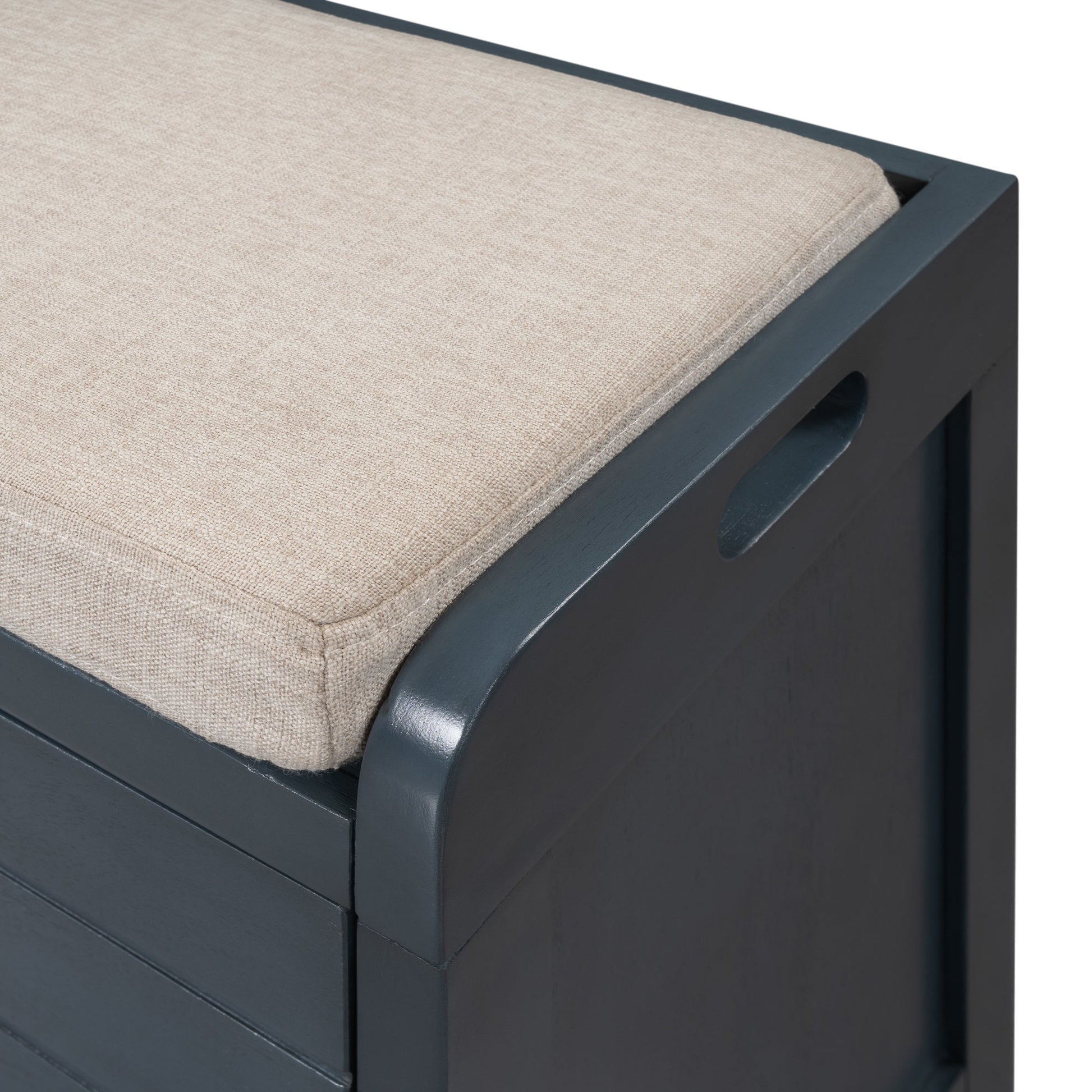 TREXM Storage Bench with Removable Basket and 2 Drawers, Fully Assembled Shoe Bench with Removable Cushion (Navy) - Korvel