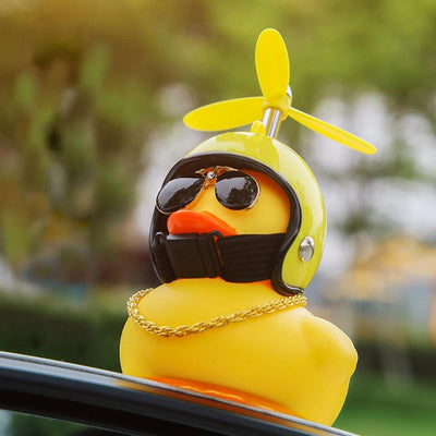 Car Duck with Helmet Broken Wind Small Yellow Duck Road Bike Motor Helmet Riding Cycling Car Accessories Decor Without Lights - Korvel