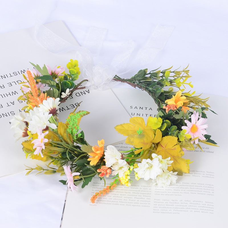 Flower garland scenic spot birthday wedding best friend bridesmaid headband small chrysanthemum flower wreath headwear - Korvel