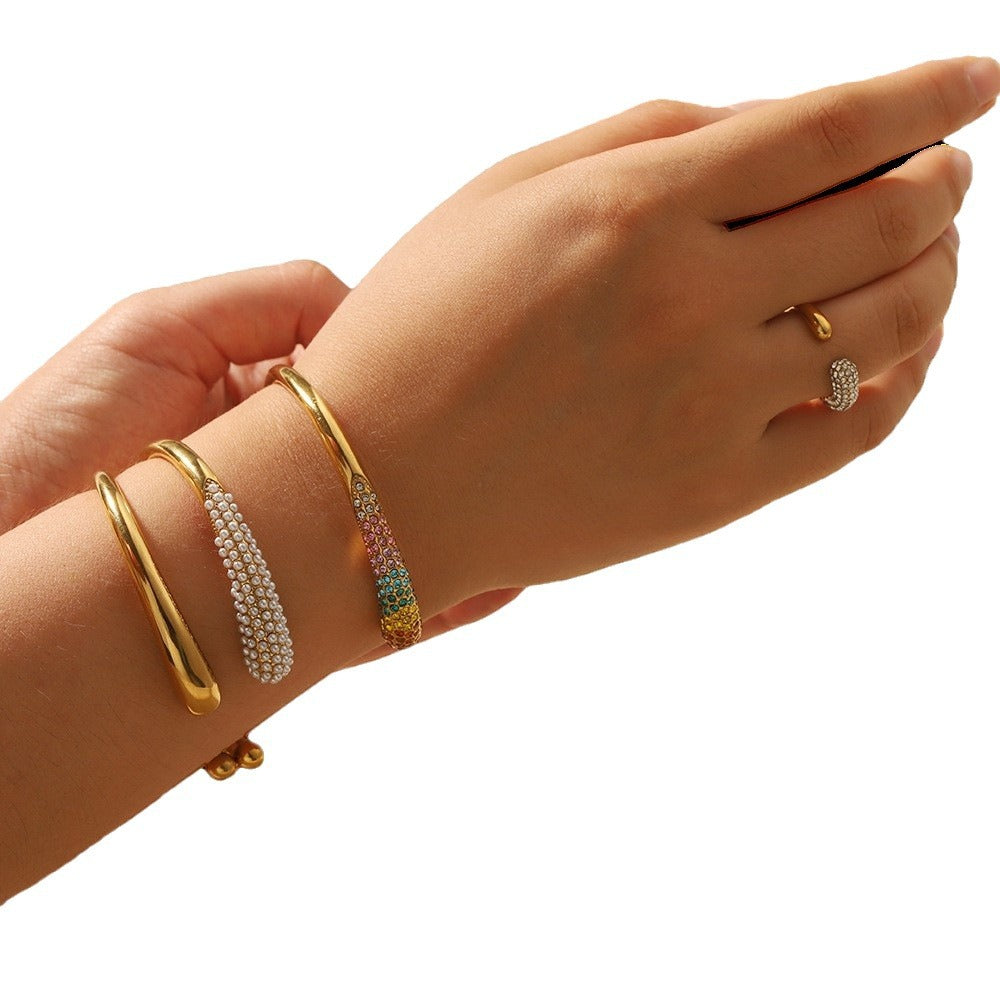 Colorful zirconium full diamond high-end fashion stainless steel casting bracelet bracelet bracelet accessories - Korvel