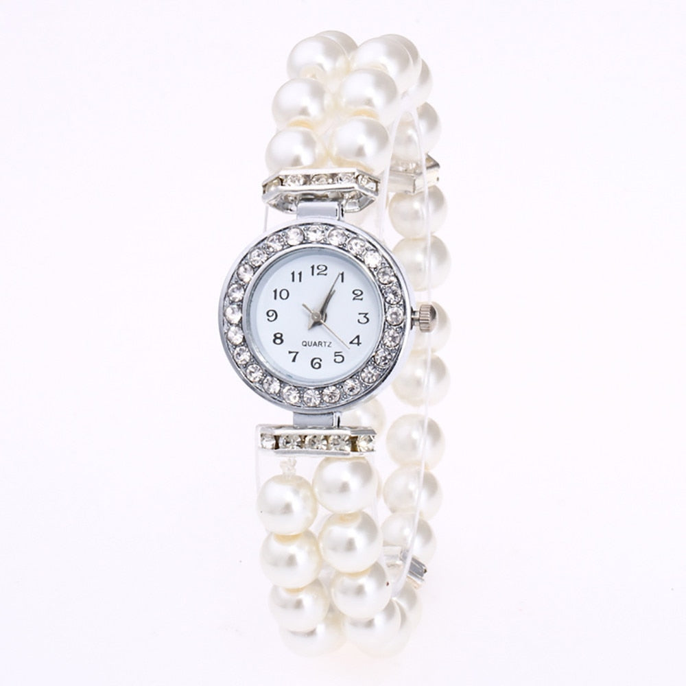 Crystal Watch Fashion Women Watch Pearl String Watch Strap Quartz Bracelet Watch models Female Clock Ladies damenuhr reloj mujer - Korvel