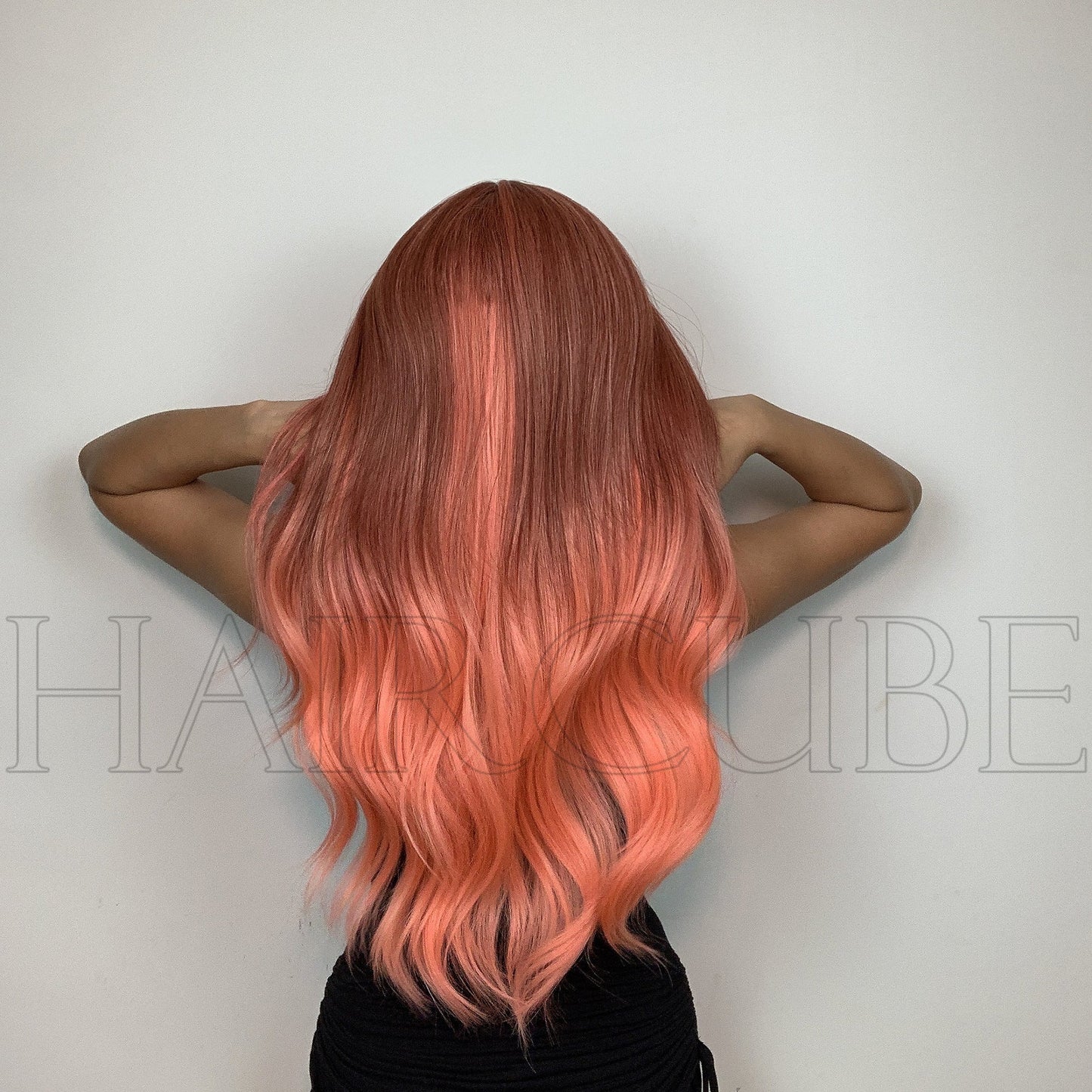 Long Curly Hair 24inch Women's Wig Set In The Middle Part Orange Pink - Korvel