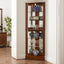 Corner Curio Dispaly Cabinet with Lights, Adjustable Tempered Glass Shelves, Mirrored Back,Walnut(E26 light bulb not included) - Korvel