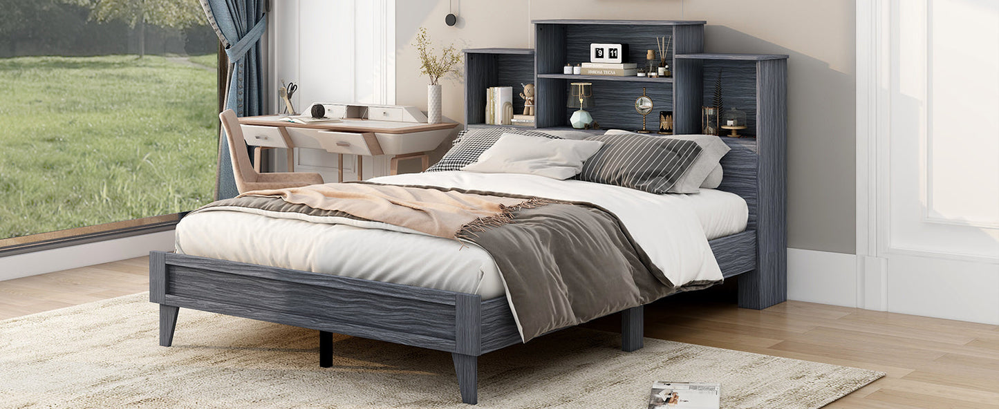 Queen Size Storage Platform Bed Frame with USB Charging - Gray