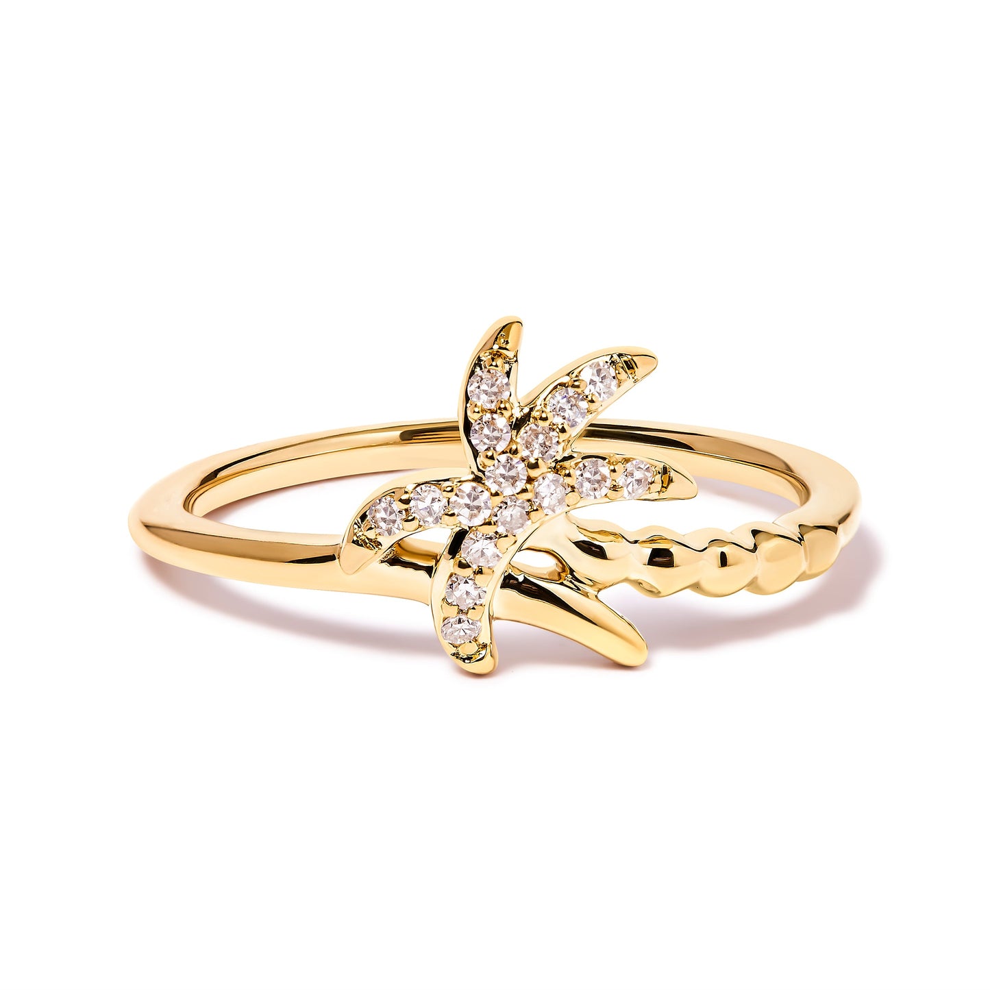 Bague de déclaration en diamant en or jaune 10K en forme de palmier - Taille 7