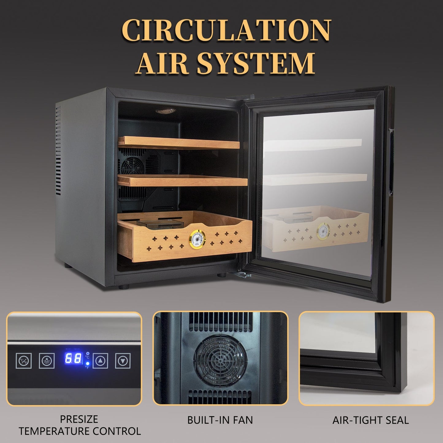 50L Electric Humidor, 300 Counts Capacity Cigar Humidor Humidifiers with Constant Temperature Controller - Korvel