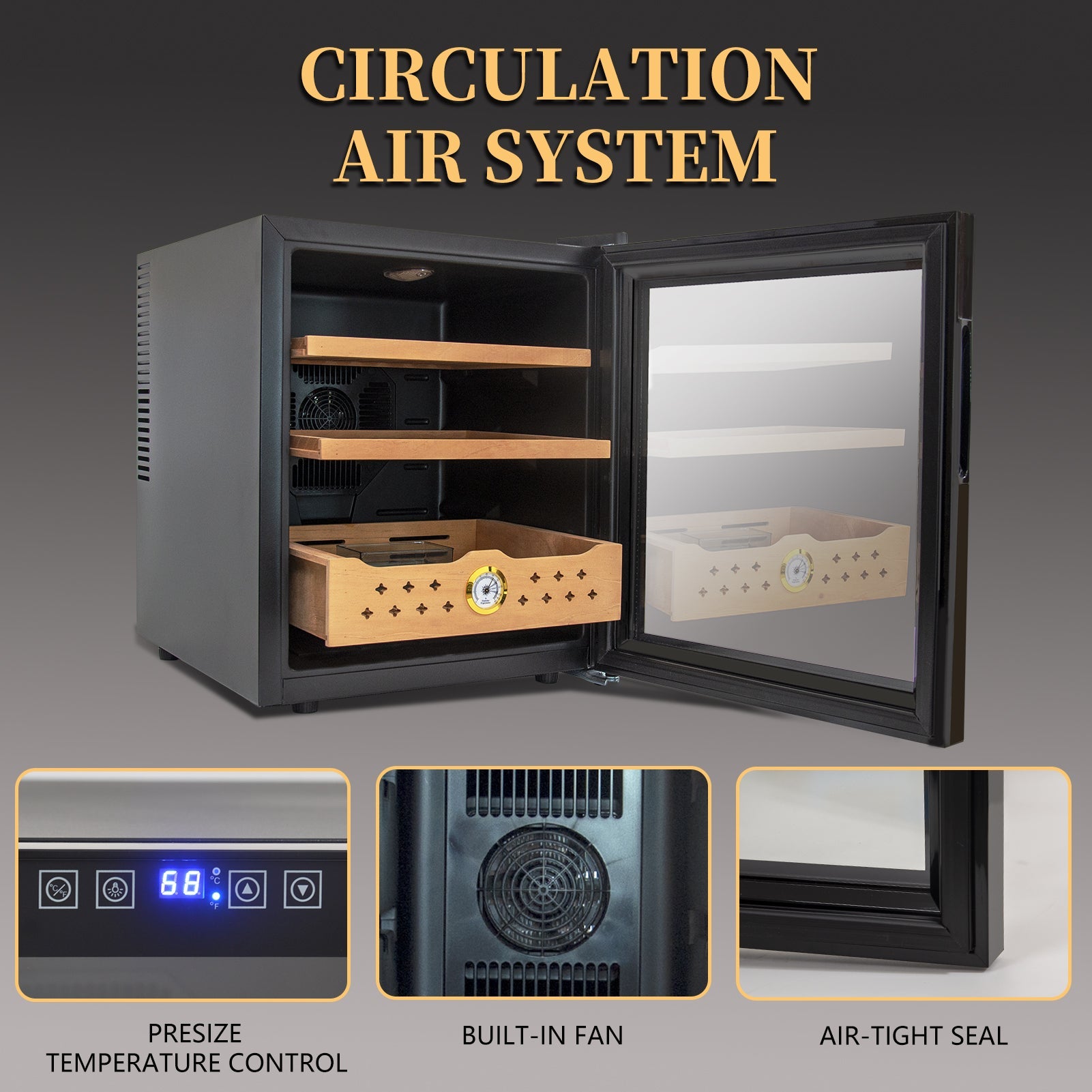 50L Electric Humidor, 300 Counts Capacity Cigar Humidor Humidifiers with Constant Temperature Controller - Korvel