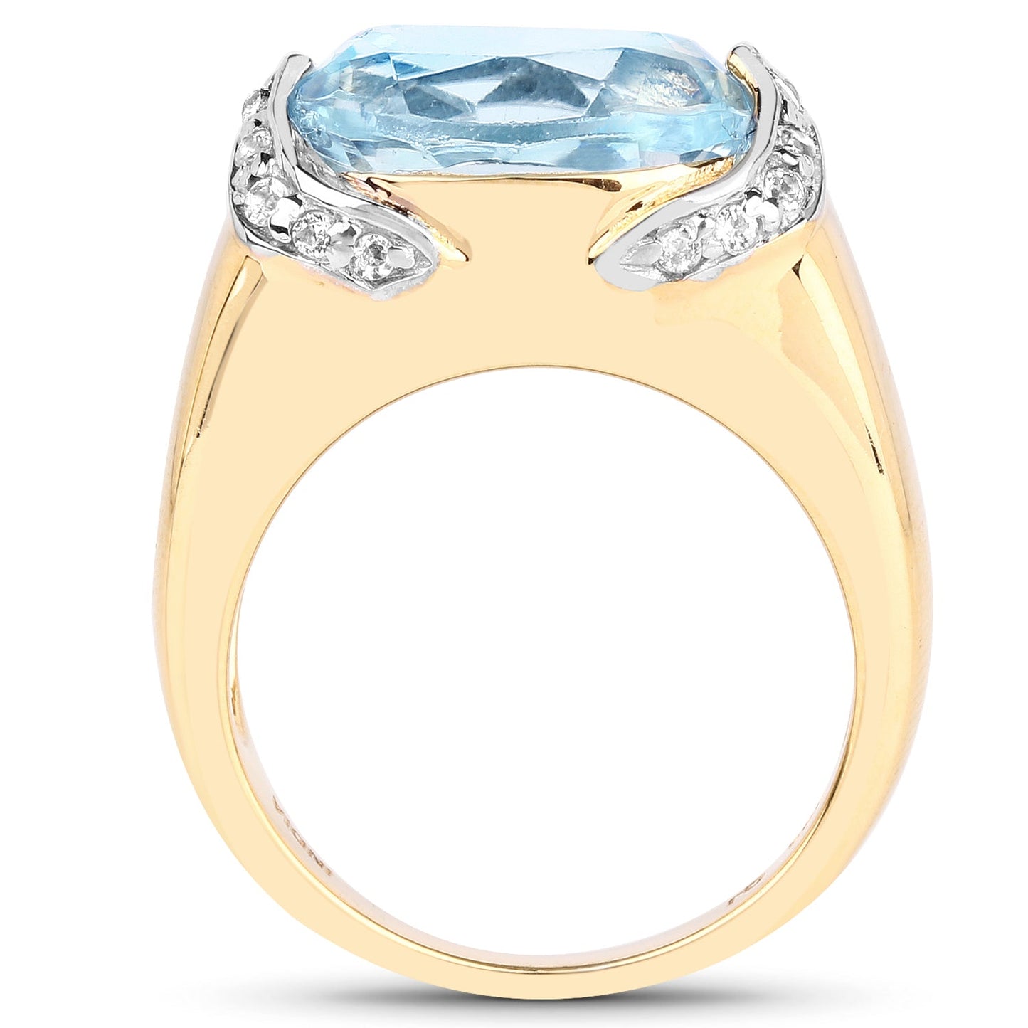 Anillo de Topacio Azul y Topacio Blanco Bañado en Oro Amarillo de 14K