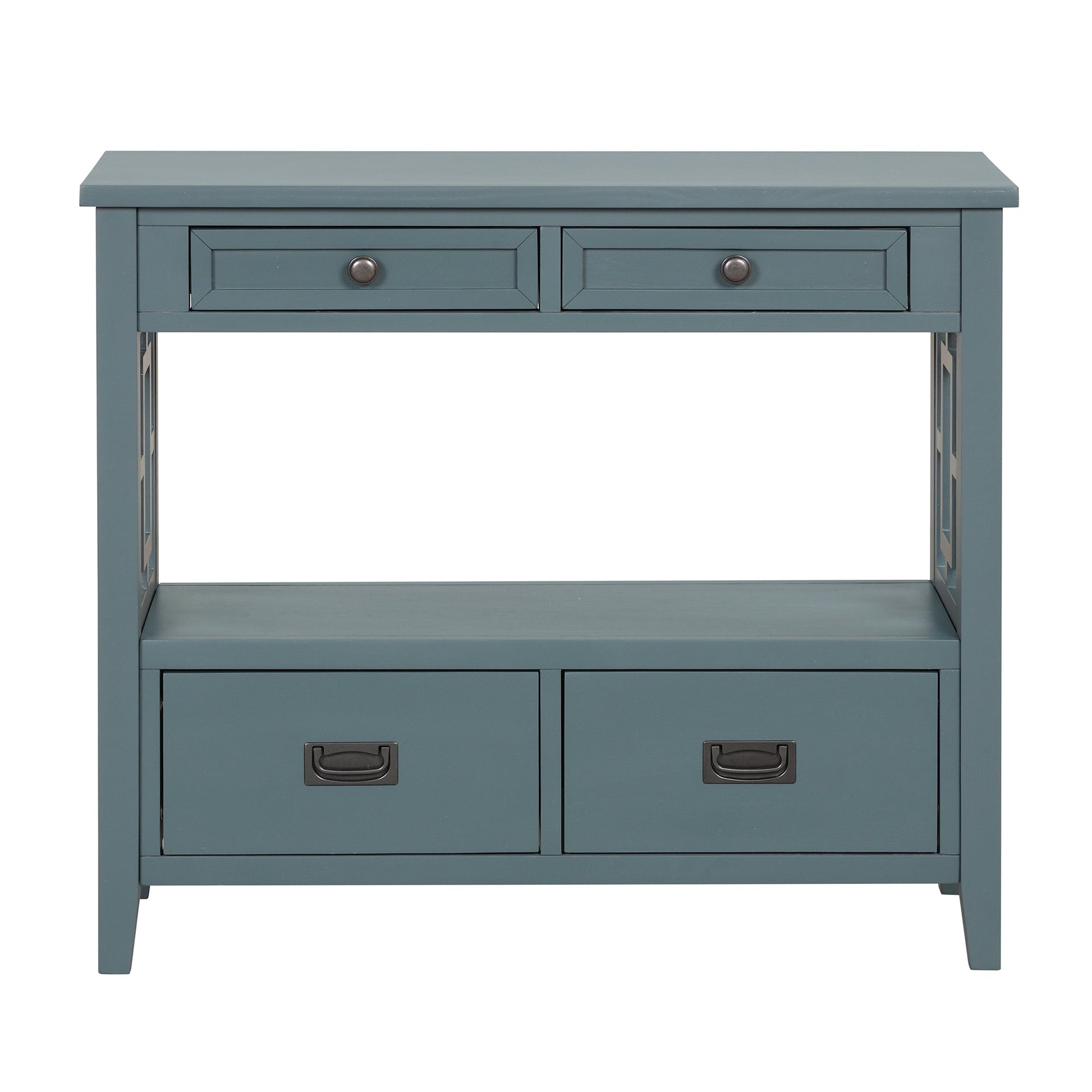 36'' Farmhouse Pine Wood Console Table Entry Sofa Table with 4 Drawers & 1 Storage Shelf ( Blue) - Korvel