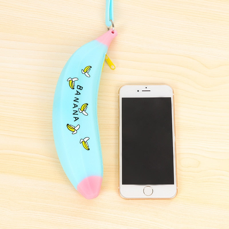 Simple Banana Green Onion Student Pencil Bag Super Cute Silicone Large Capacity Female Pencil Case Purse - Korvel