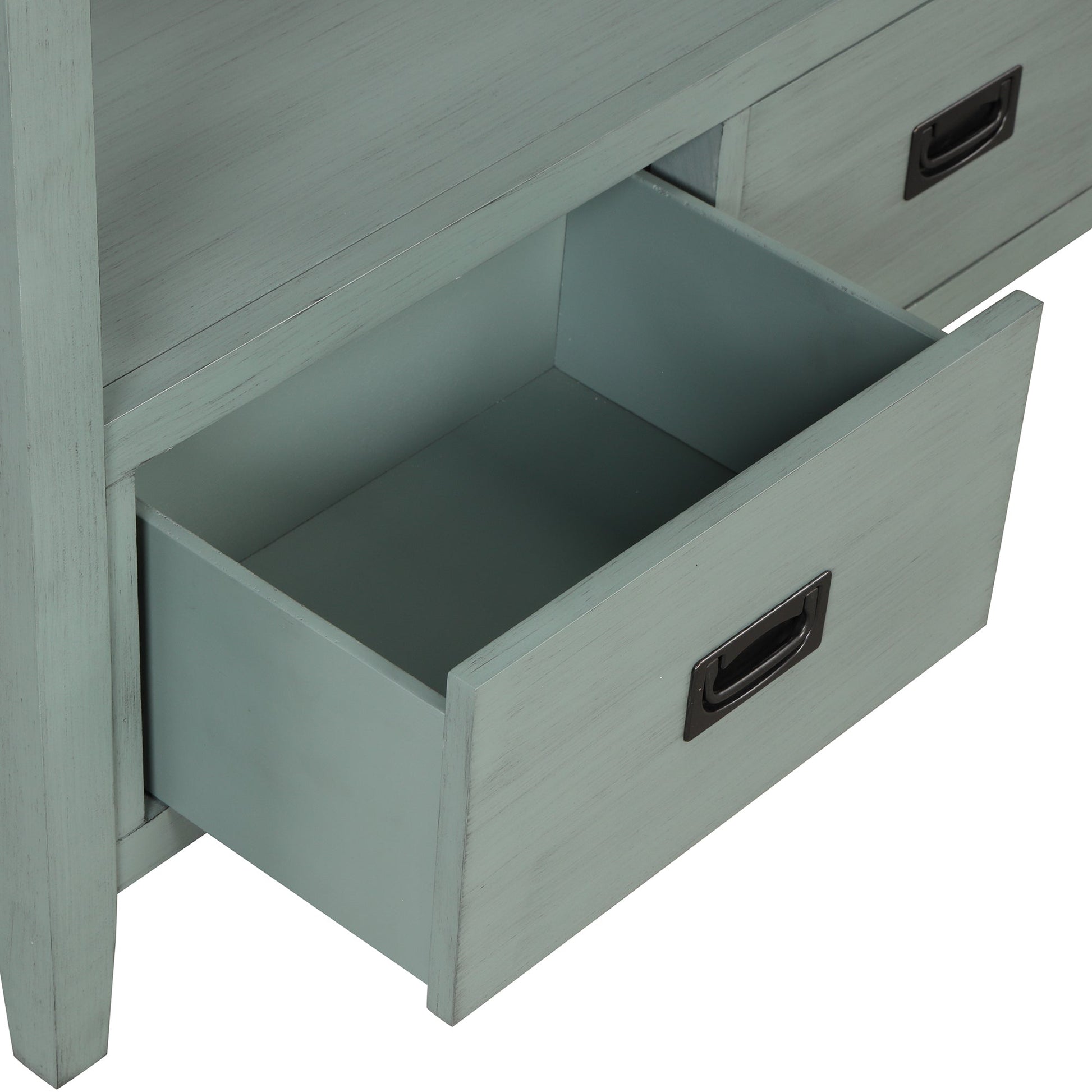 36'' Farmhouse Pine Wood Console Table Entry Sofa Table with 4 Drawers & 1 Storage Shelf (Retro Blue) - Korvel