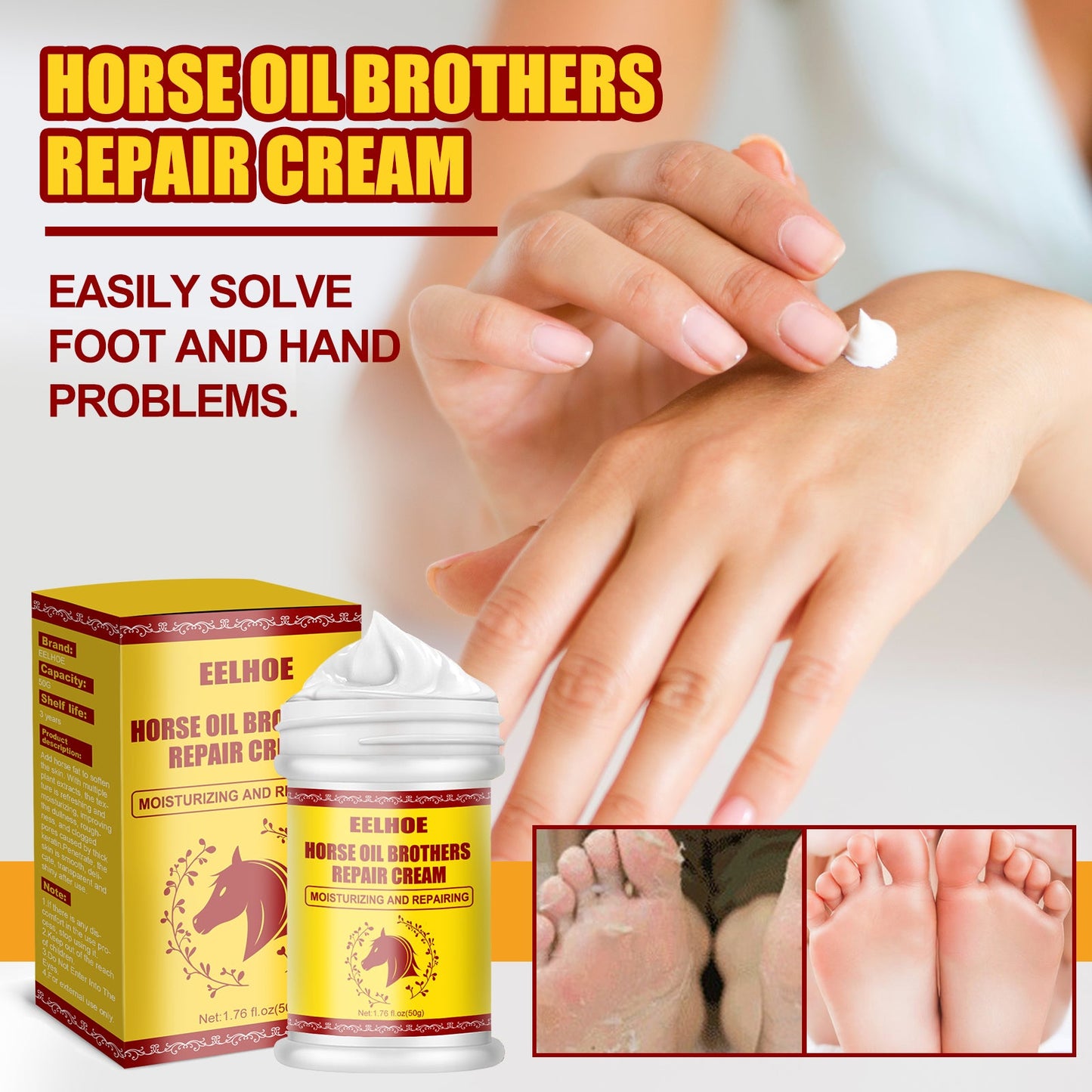 Horse Oil Hand And Foot Repair Cream, Chapped Skin Care Moisturizing And Anti-Peeling Repair Cream - Korvel