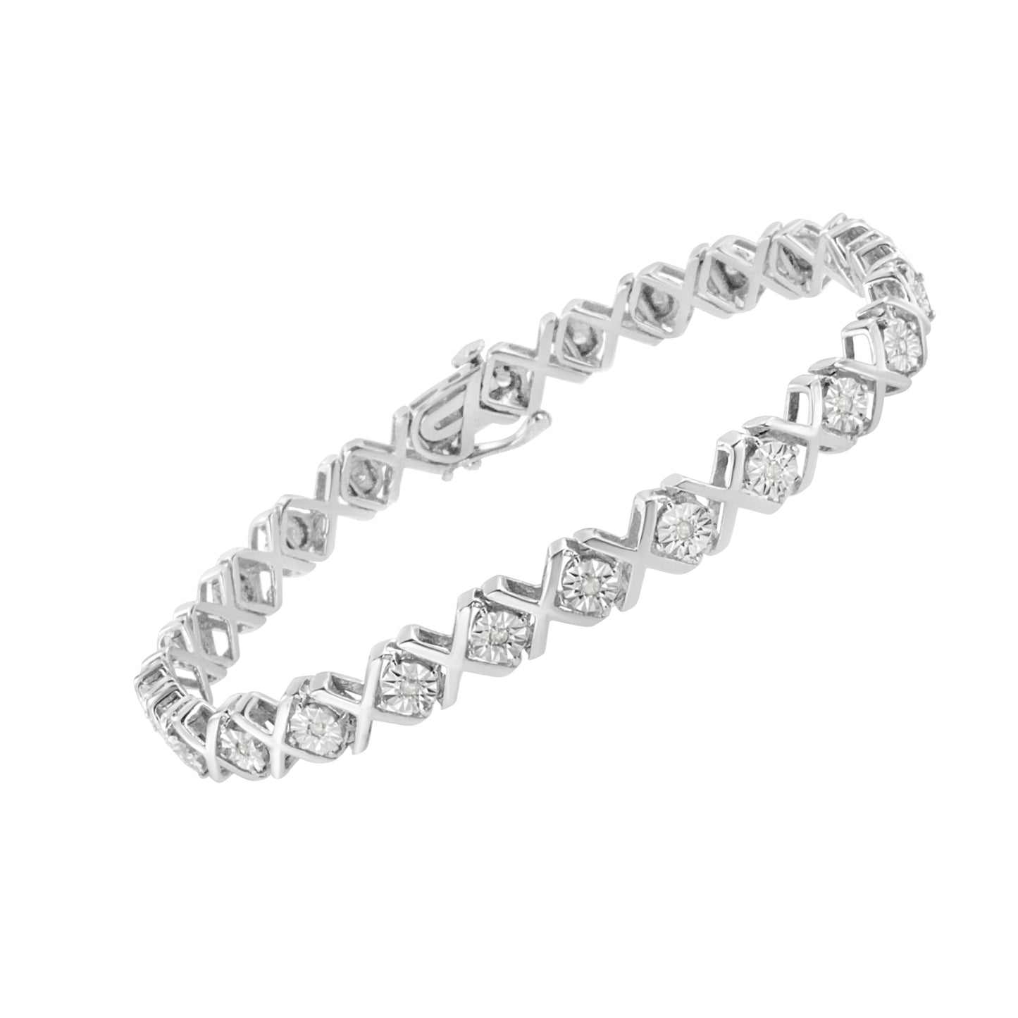 .925 Sterling Silver Miracle Set Diamond "X" Link Bracelet - 7.25"
