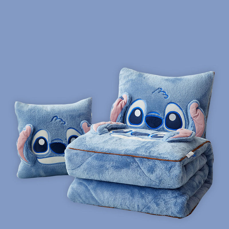 Double sided Arctic fleece pillow with embroidered fabric, dual-use office car nap blanket cushion - Korvel