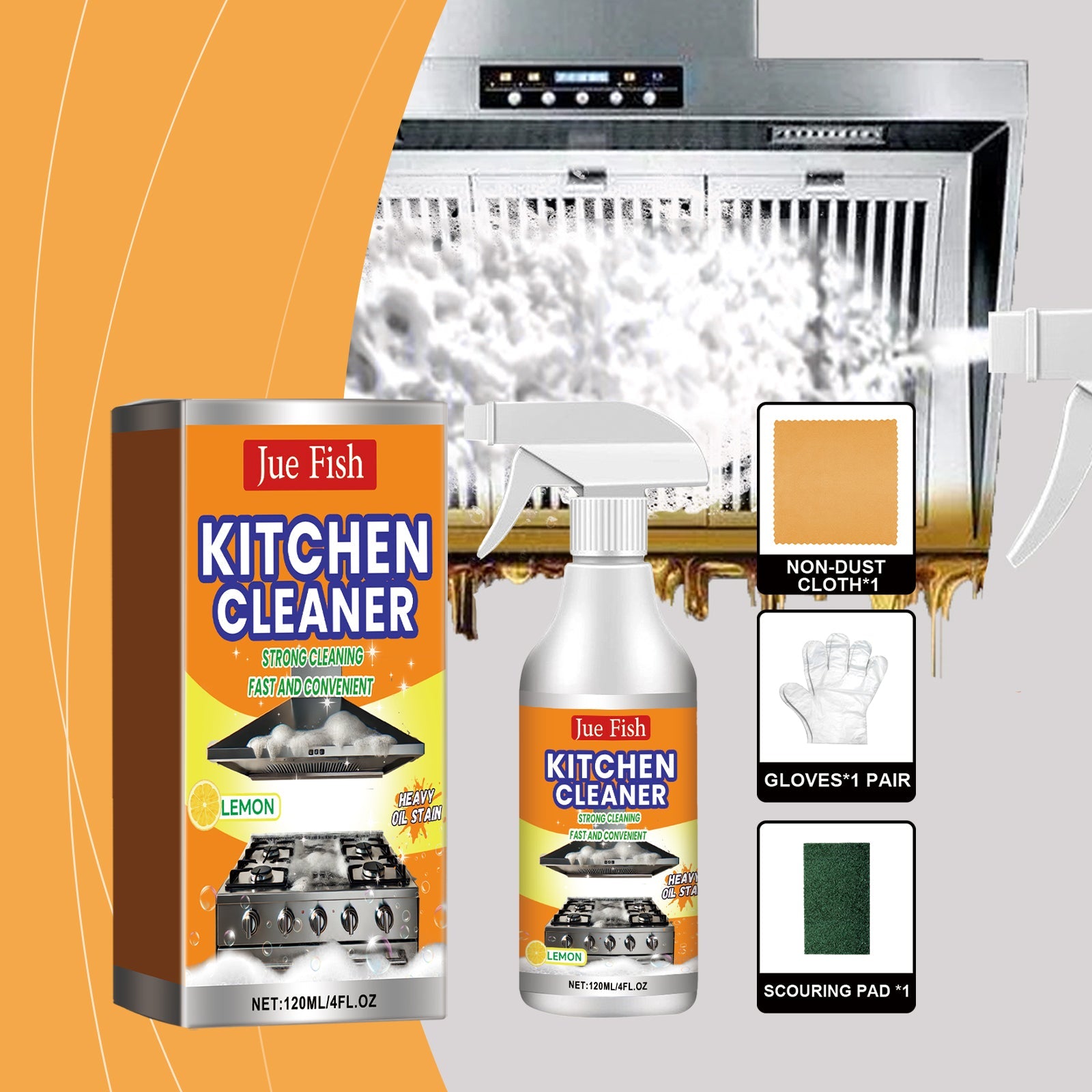 Kitchen Grease Cleaner, Multi-Effect Cleaning Kitchen Hood Stove Heavy Oil And Stubborn Dirt - Korvel