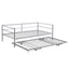 Twin Size Metal Daybed with Adjustable Trundle  Pop Up Trundle  Silver - Korvel