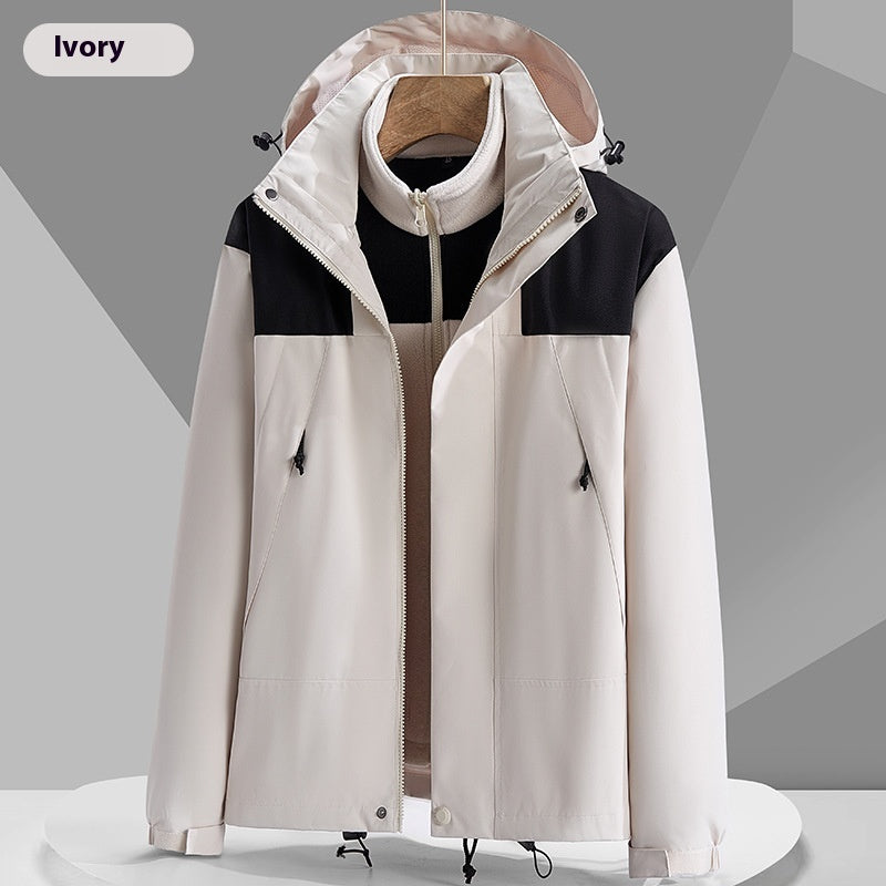 Unisex Colorblock Hooded Windbreaker Jacket with Pockets