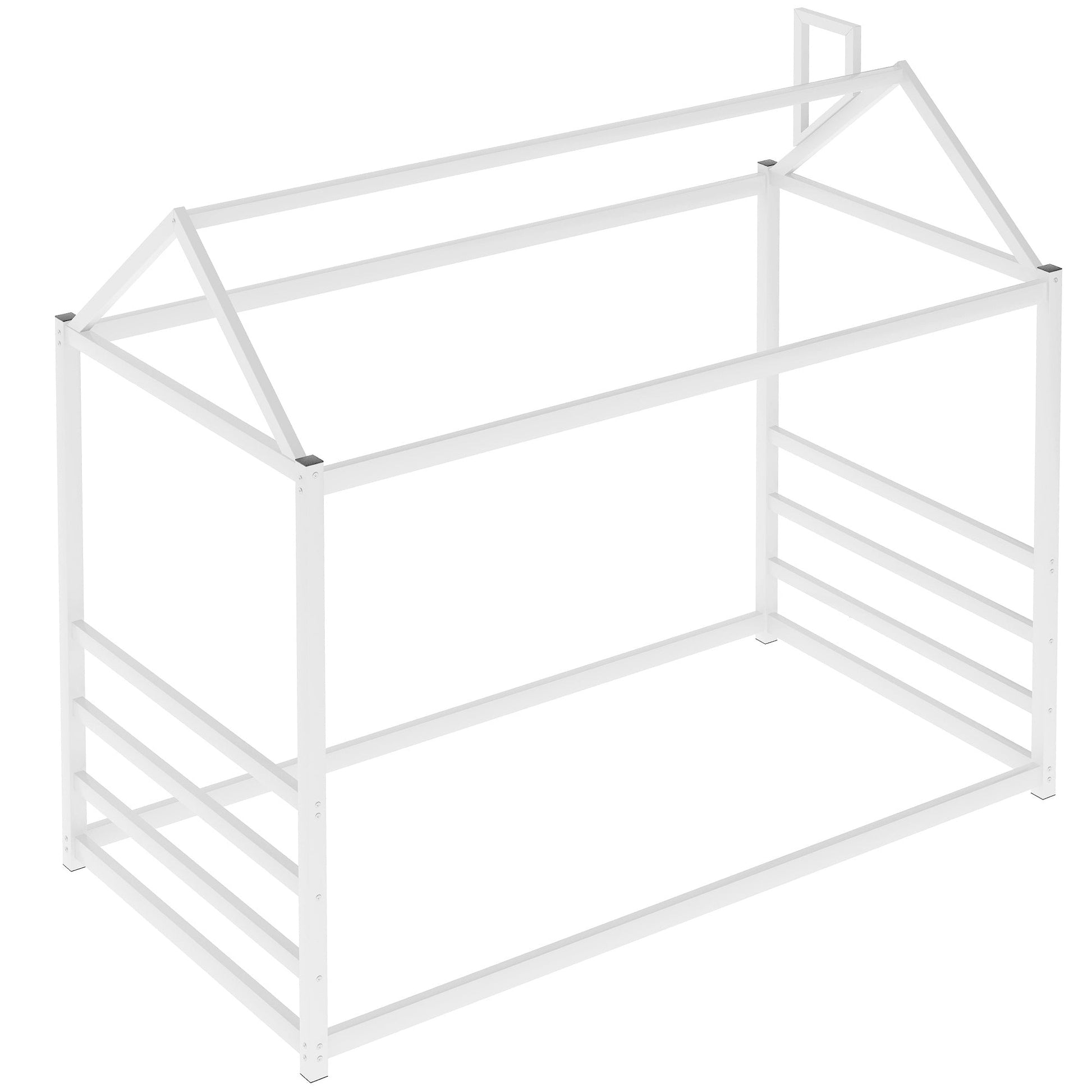 House Platform Bed with Roof and Chimney Design,White - Korvel