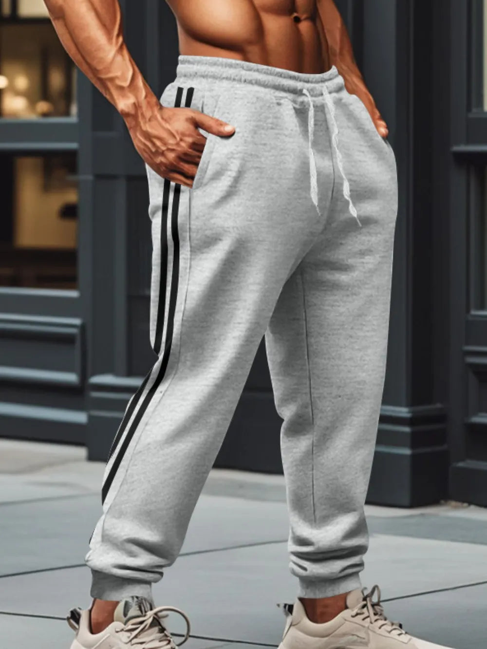 Pantalons de survêtement à cordon pour hommes grandes tailles avec poches
