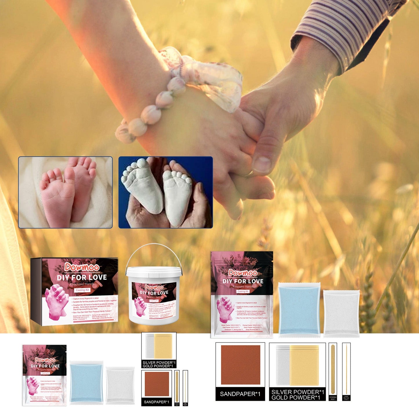 DOWMOO Diy For Love Keepsake Hands Casting Kit, Clone Powder Model Powder 3d Three-Dimensional Hand And Foot Film Technology Souvenir - Korvel
