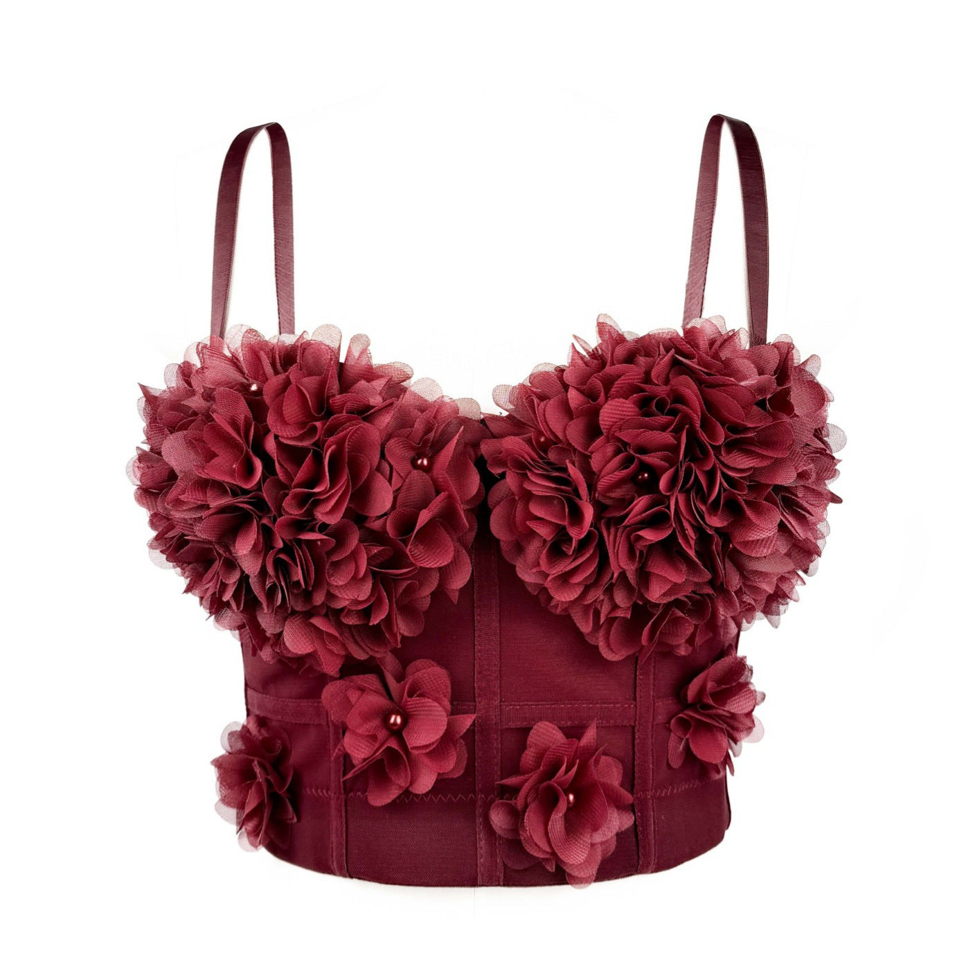 French mesh see through fishbone corset with chest cushion three-dimensional flower shaped outerwear beautiful back - Korvel