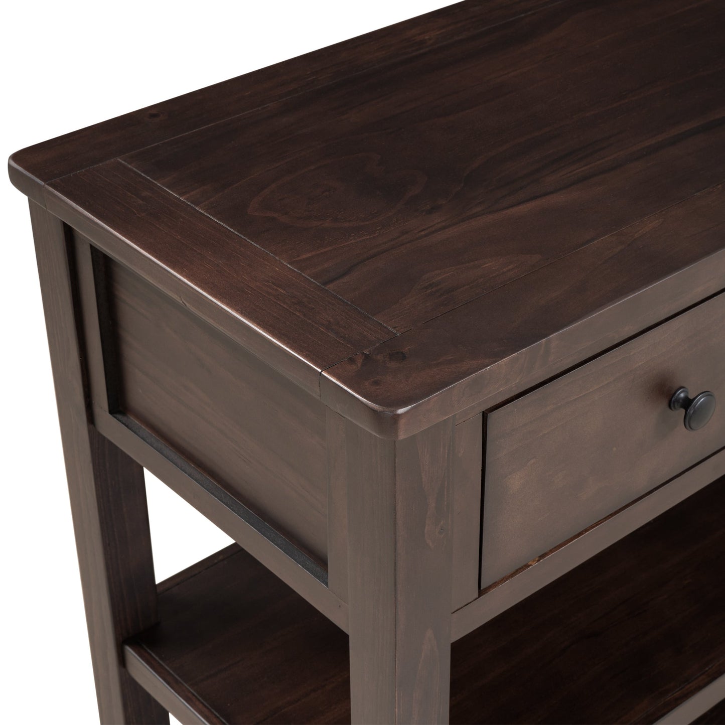 Retro Design Console Table with Two Open Shelves, Pine Solid Wood Frame and Legs for Living Room (Espresso) - Korvel