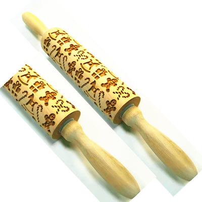 Wooden Rolling Pin Beechwood Laser Engraved Printed Rolling Pin Embossing Christmas Flip Sugar Cookie Rolling Pin - Korvel