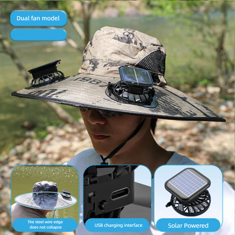 Sombrero de sol para hombres con ventilador incorporado para protección UV