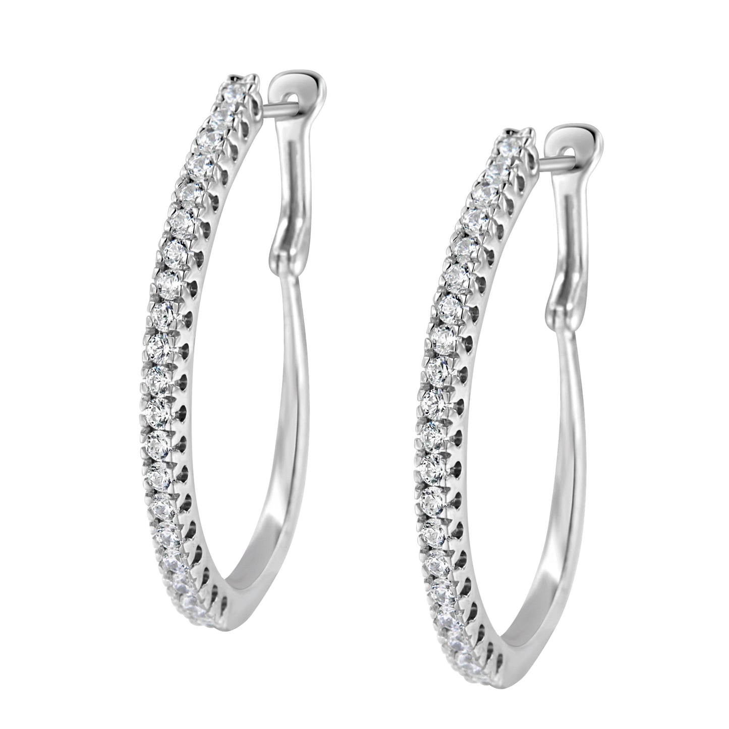 10KT White Gold Diamond Hoop Earrings - 1 cttw