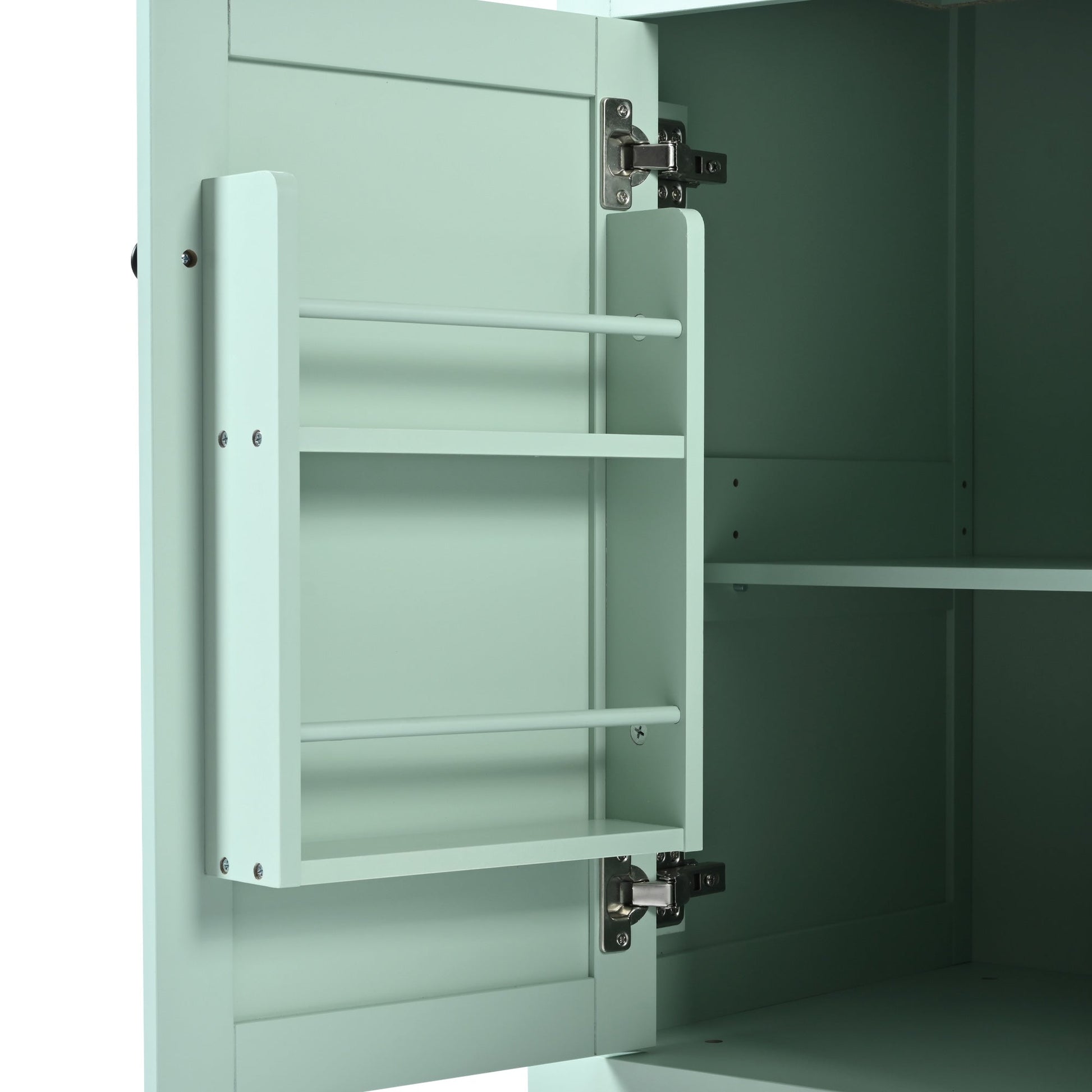 Kitchen trolley, cabinet door internal storage rack with storage cabinet and 3 dining room drawers, mint green - Korvel
