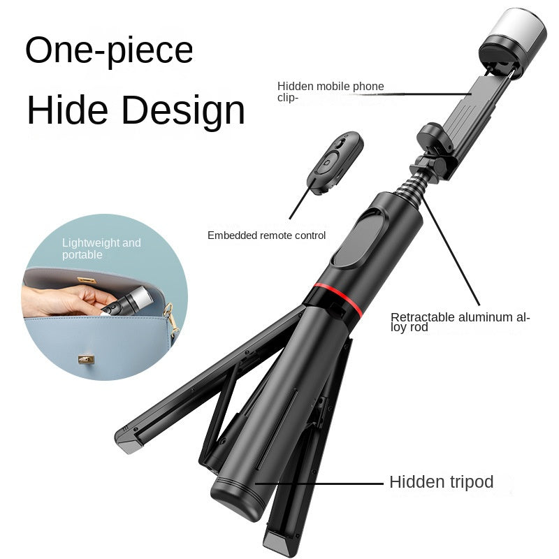 Mobile Phone Bluetooth Selfie Stick with Rotating Fill Light and Hidden Tripod Live Streaming Stand - Korvel