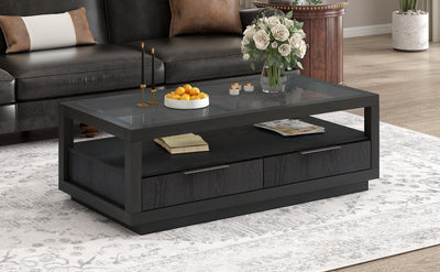 U-Can Modern Wooden Coffee Table with 2 Drawers