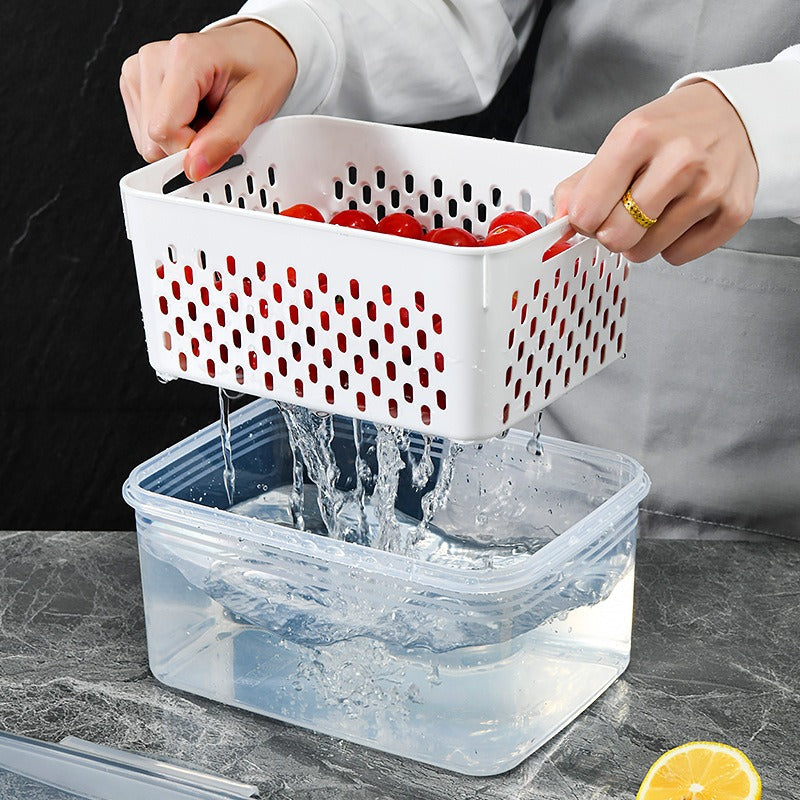 Kitchen food sealed preservation box fruit and vegetable drainage plastic storage box with lid - Korvel