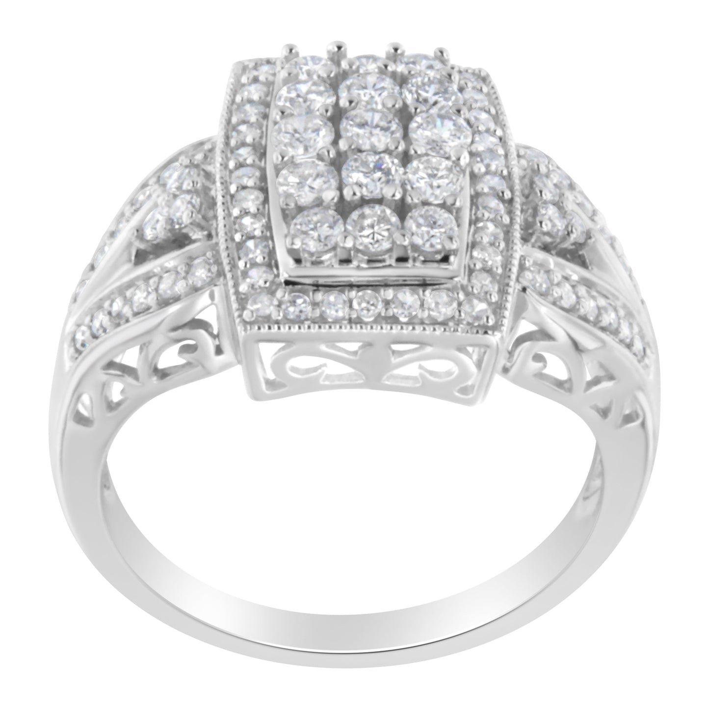 Anillo de cóctel de diamantes en oro blanco de 10K con halo de cojín de 1.0 Cttw - Talla 7