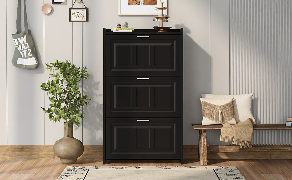 U-Can Shoe Storage Cabinet for Entryway with 3 Flip Drawers, Modern Shoe Organizer Cabinet, Free Standing Shoe Rack Black - Korvel