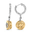 Pendientes Medallón Corazón de Diamante de Plata Esterlina Baño de Oro Amarillo de 18K