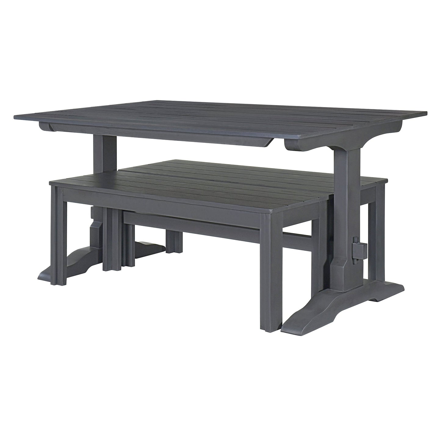 TREXM 3-piece retro cutlery set, rectangular stand table, and 2 wooden stools for 4 people (gray) - Korvel