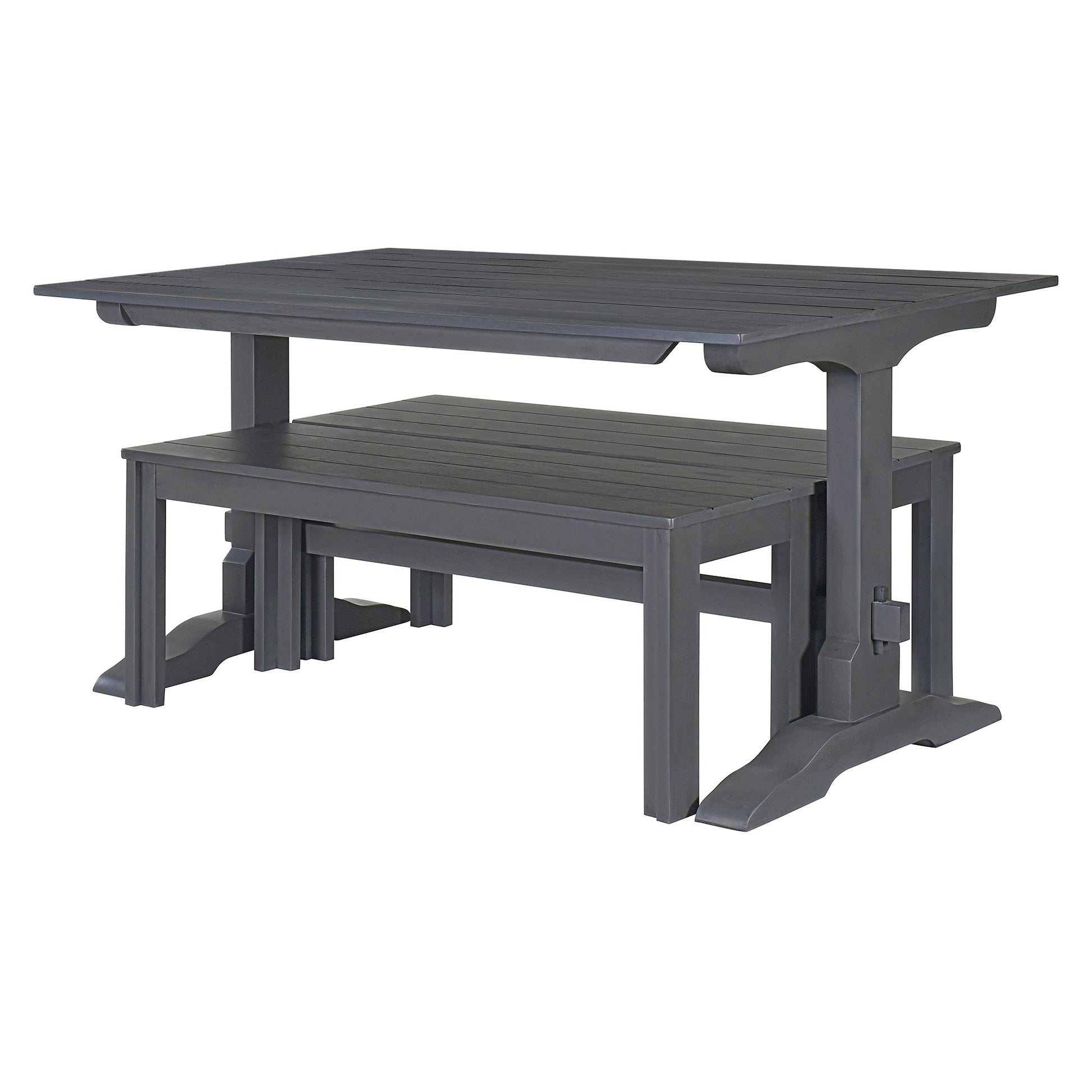 TREXM 3-piece retro cutlery set, rectangular stand table, and 2 wooden stools for 4 people (gray) - Korvel