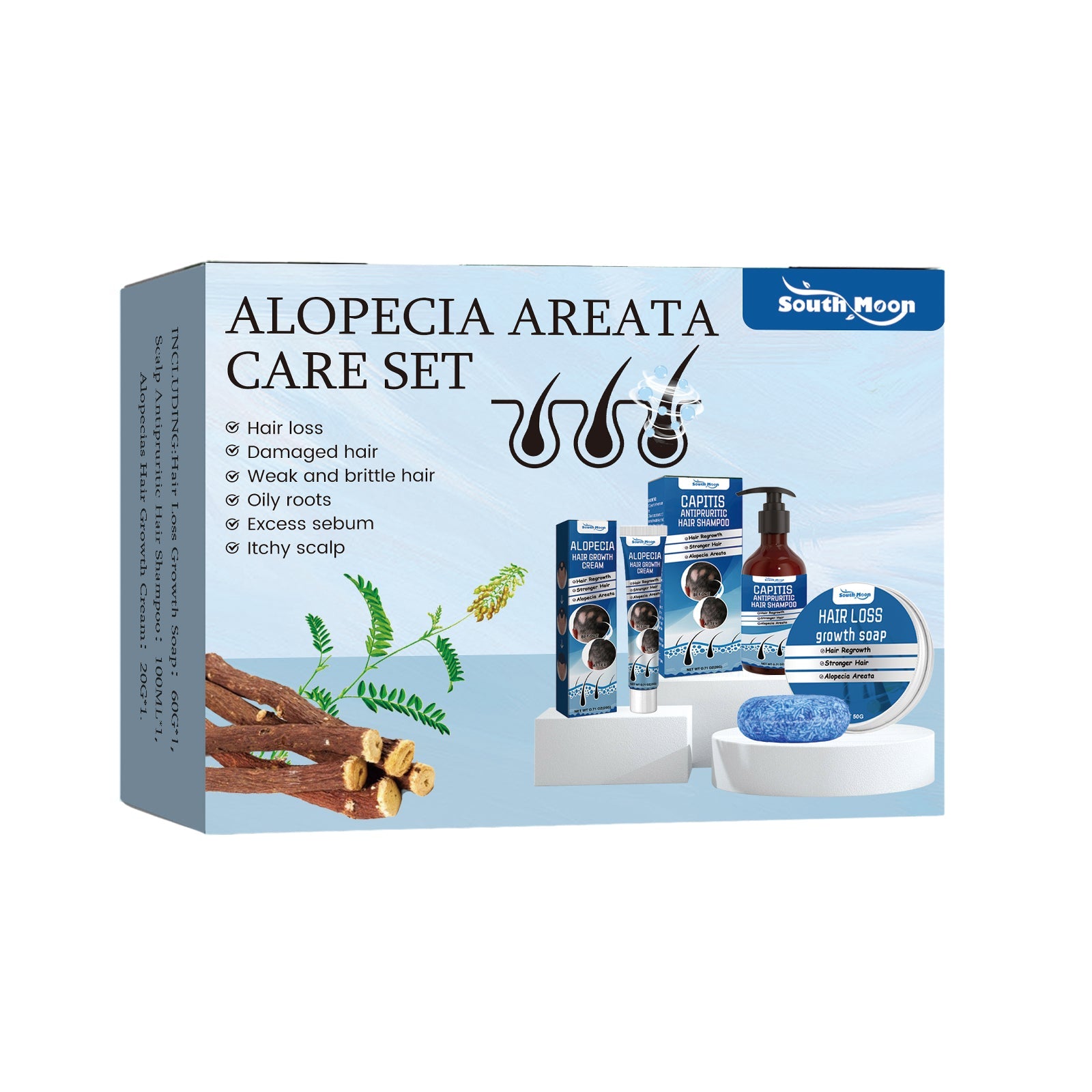Alopecia Areata Care Set, Clean Scalp Supple Care Frizzy Hair Wash And Care Gift Set - Korvel