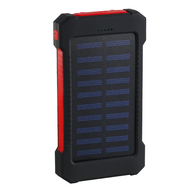 For Smartphone with LED Light Solar Power Bank Waterproof 20000mAh Charger 2 USB Ports External Charger Powerbank - Korvel